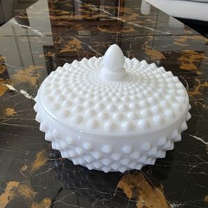 Vintage Fenton Hobnail Milk Glass Candy Dish Powder Jar White